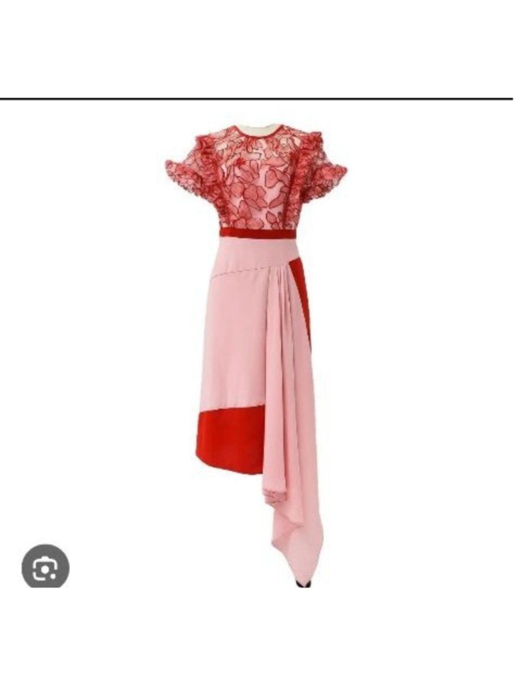 THREE FLOOR Retro Asymmetrical Dress Size 2 Pink Red Floral Lace Designer Luxe